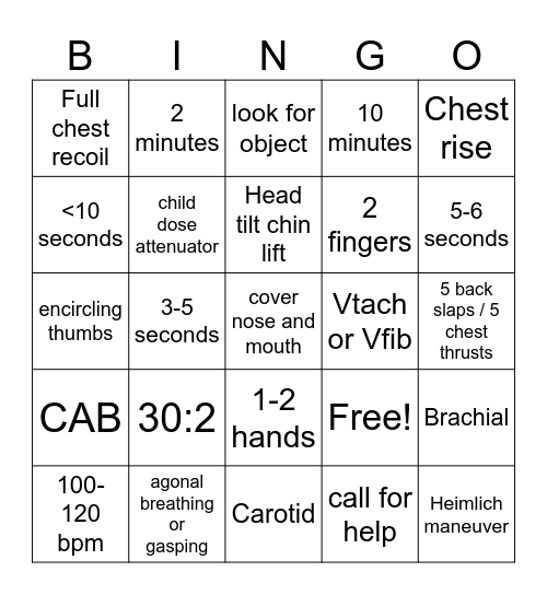 CPR Bingo Card