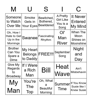 MUSICAL BINGO!!! Bingo Card