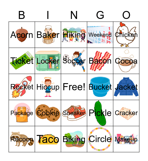 Medial /k/ Bingo Card