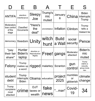 Presidential Bingo Card