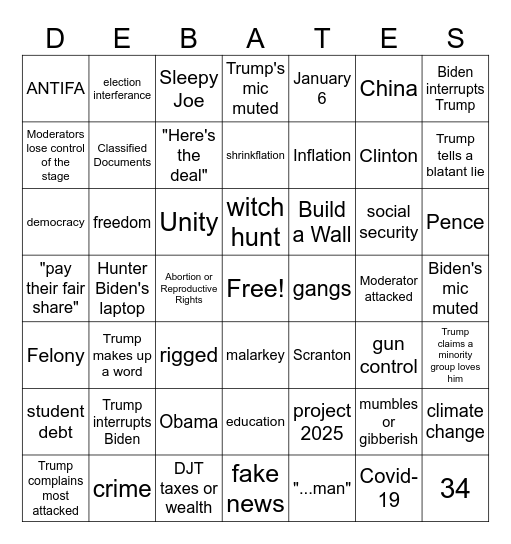 Presidential Bingo Card