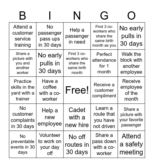 The S Safety Bingo Card