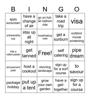 Summer vibes Bingo Card