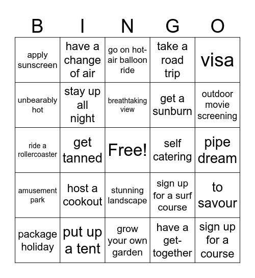 Summer vibes Bingo Card