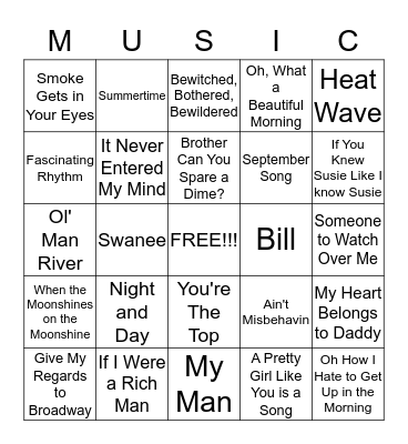 MUSICAL BINGO!!! Bingo Card
