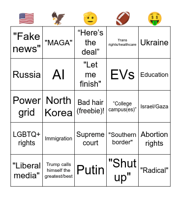 2024 Presidential Debate BINGO Card