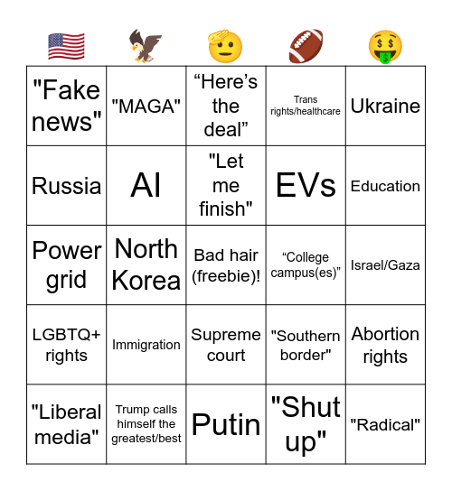 2024 Presidential Debate BINGO Card