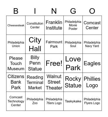 Philadelphia Bingo Card