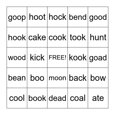 Two Sounds of oo and Other Words Bingo Card