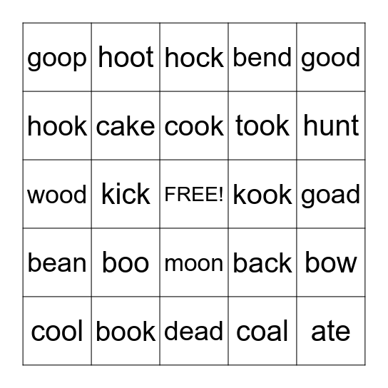 Two Sounds of oo and Other Words Bingo Card