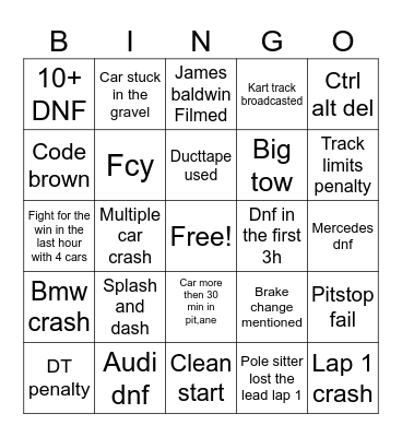 THE 24H OF SPA BINGO Card