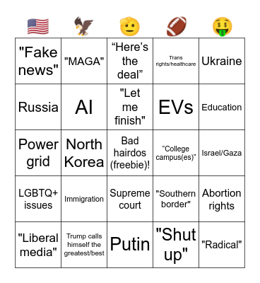 2024 Presidential Debate BINGO Card