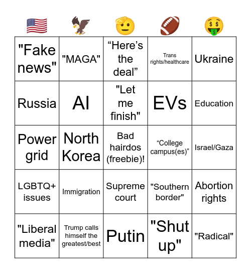 2024 Presidential Debate BINGO Card