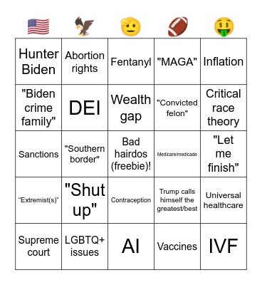 2024 Presidential Debate BINGO Card