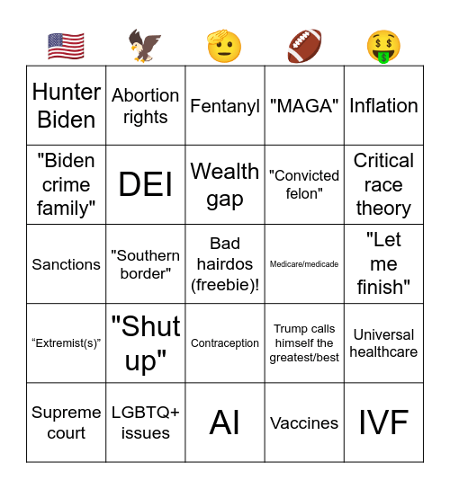 2024 Presidential Debate BINGO Card