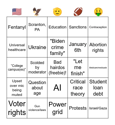 2024 Presidential Debate BINGO Card