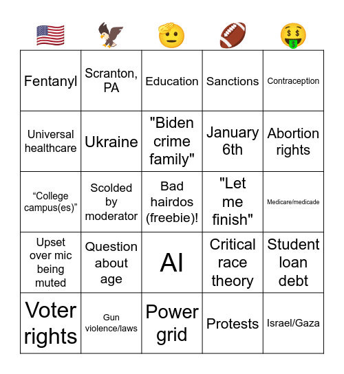 2024 Presidential Debate BINGO Card