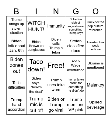 Presidential Debate Bingo Card