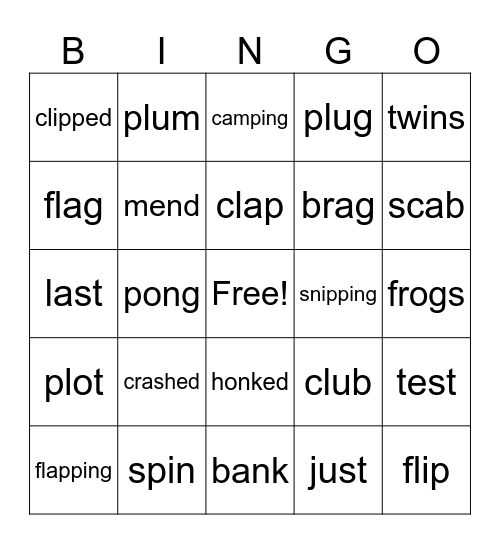 Consonant Blends with short vowels Bingo Card