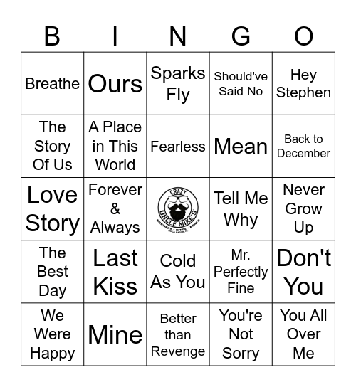 Taylor Swift | RD 2 | 2006 - 2010 Bingo Card