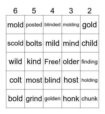 Glued Sound Exceptions - Roll the Die Bingo Card