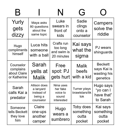 SCRA Camp wk 4 Bingo Card