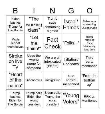 2024 Presidential Shitshow Bingo Card