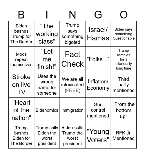 2024 Presidential Shitshow Bingo Card