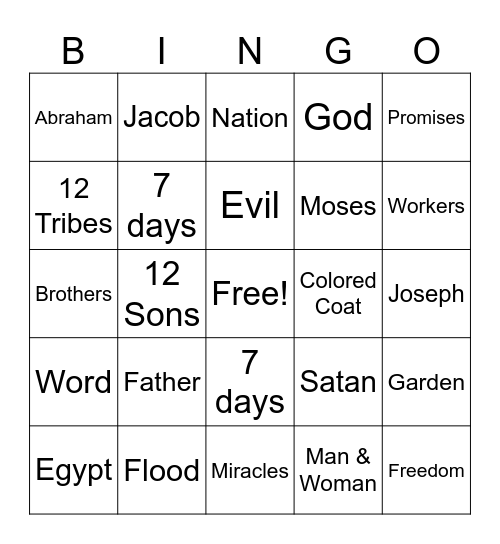 Joseph Bingo Card