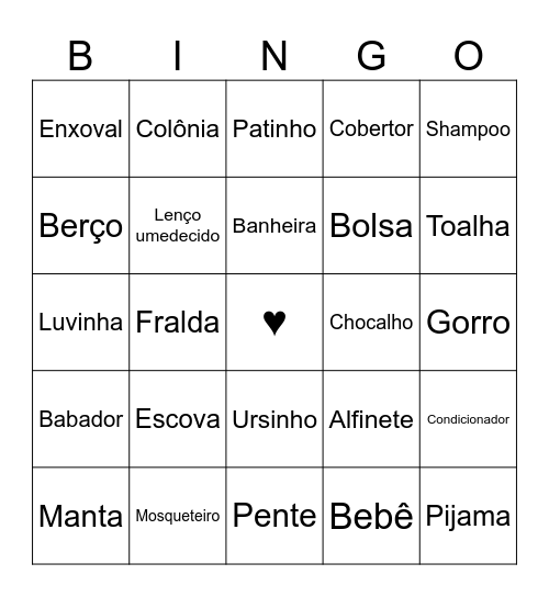 Chá da Bebê Bingo Card