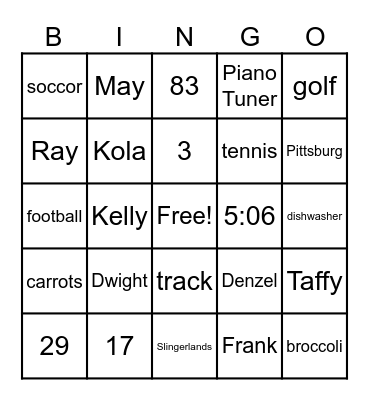 Baby Boomer Bingo Card