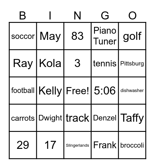 Baby Boomer Bingo Card