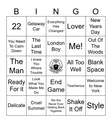 Taylor Swift | RD 3 | 2012 -2017 Bingo Card