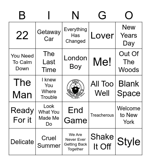 Taylor Swift | RD 3 | 2012 -2017 Bingo Card