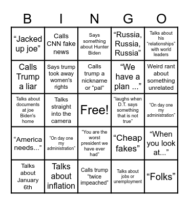 Joe Biden Vs. Donald Trump Bingo Card