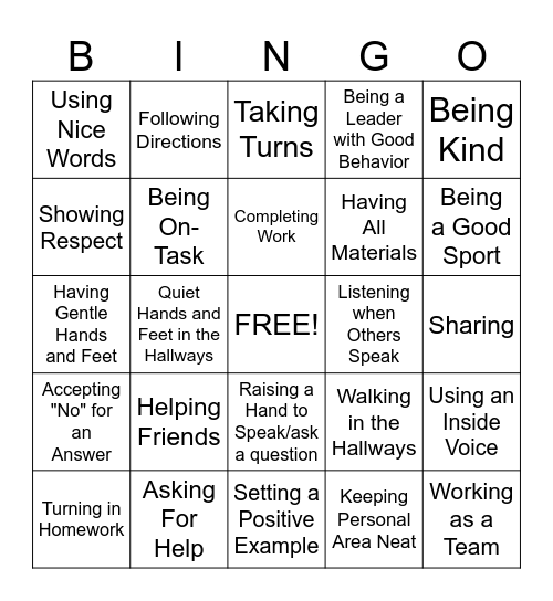 Good Behavior Bingo! Bingo Card