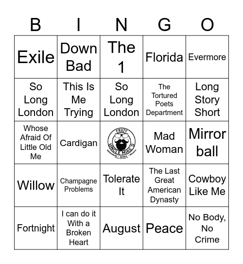 Taylor Swift | RD 4 | 2019 - 2024 Bingo Card