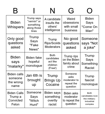 2024 Presidential Debate Bingo Card