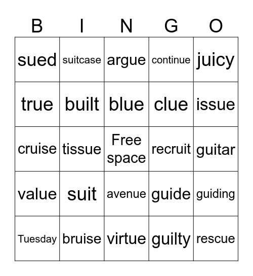 RB C Card 22 Bingo Card