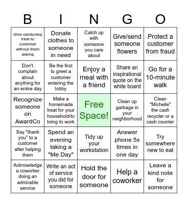 All-Week Make a Difference BINGO! Bingo Card