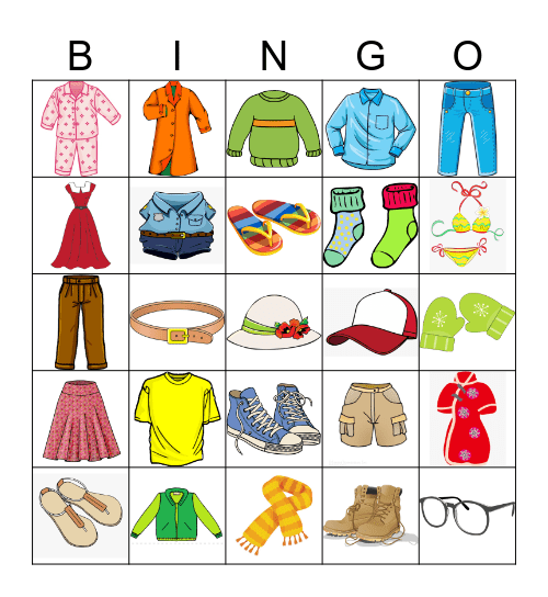 CLOTHES Bingo Card