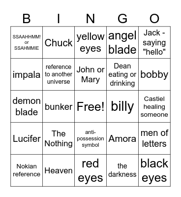 Supernatural Bingo Card