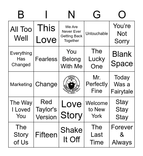 Taylor Swift | RD 5 | Taylor's Version Bingo Card