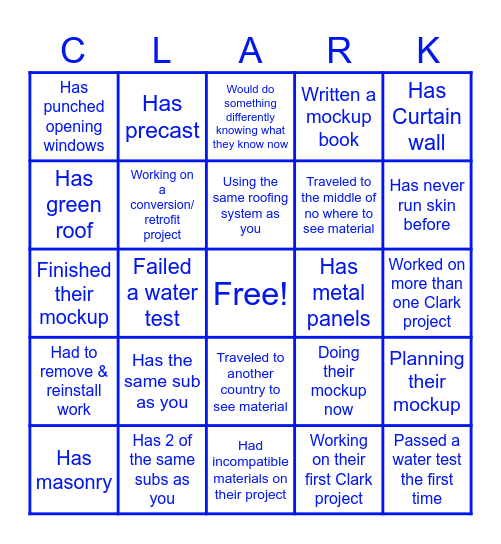 QC Facade Networking Bingo Card