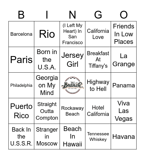 Places Bingo Card
