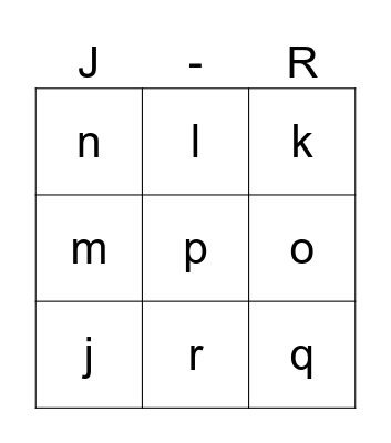 Capial Letters Bingo Card