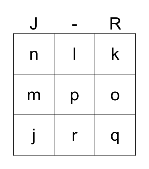 Capial Letters Bingo Card
