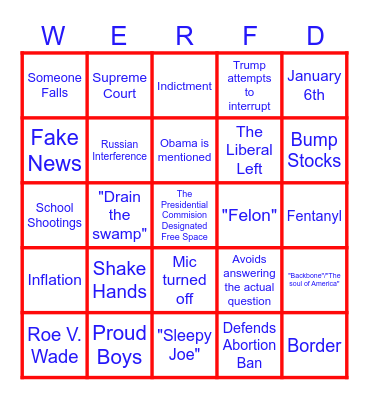 Presidential Debate #1 Bingo Card
