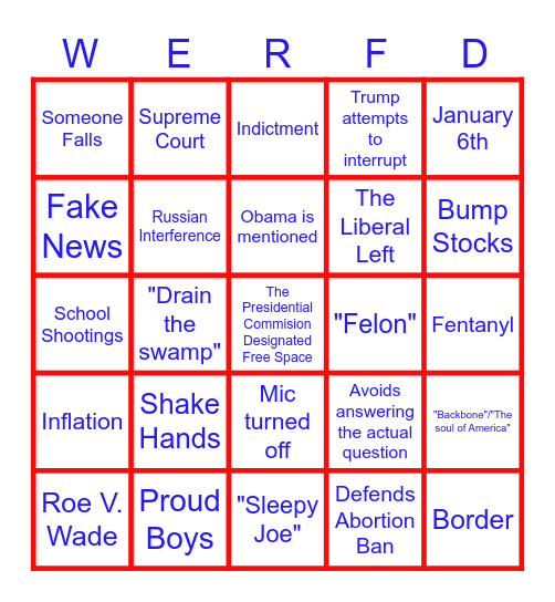 Presidential Debate #1 Bingo Card