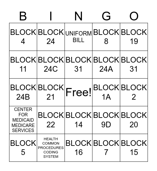CMS-1500 CLAIM  Bingo Card